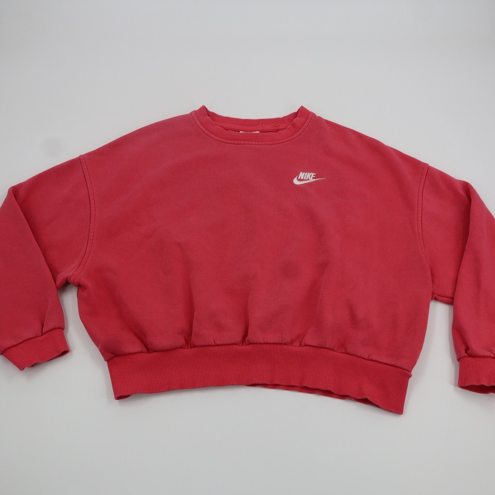 Nike Girls Pink Sportswear Cropped Crewneck Sweatshirt L FZ9244-627
